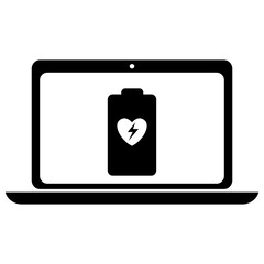 Laptop Battery Charging Filled Icon | laptop Charging Icon with Heart Energy | Damaged laptop Charging Sign