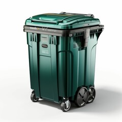 Green Trash Can on White Floor