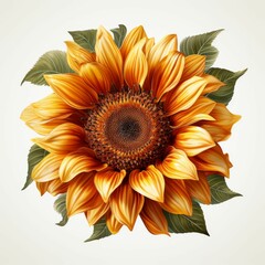 Sunflower Painting With Green Leaves