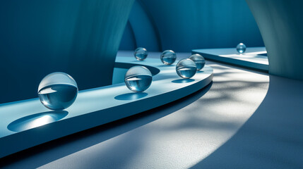 Elegant crescent path with glass spheres - Generative AI