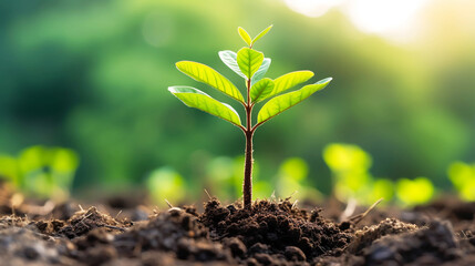 Young tree growing from seed against soil surface