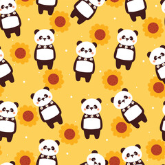 seamless pattern cartoon panda and flower. cute animal wallpaper for textile, gift wrap paper