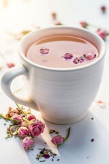 Obraz na płótnie Canvas Cup of tea with delicate rosebuds