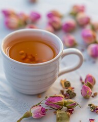 Obraz na płótnie Canvas Cup of tea with delicate rosebuds