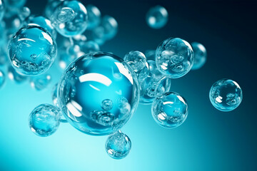 Abstract blue background with round bubbles. The concept of cosmetology and pharmacology, scientific developments.