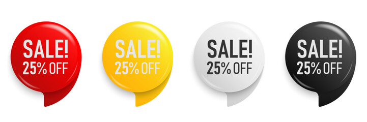 Up to 25 percent Discount. Button sticker mockup banner. Promotion sticker badge set for shopping marketing and advertisement clearance sale, special offer, Save 25 percent. Vector illustration.