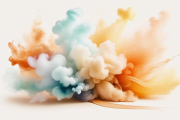 Abstract background with multicoloured powder splashes in pastel colors explosion on white...