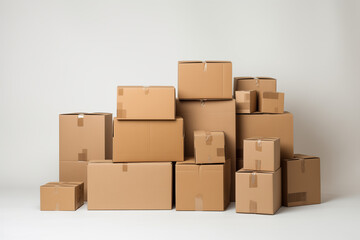 Stack of cardboard boxes isolated on white background online sell concept
