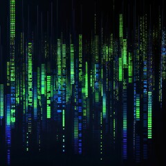 Obraz premium Abstract matrix data techno binary code glowing background. Digital artwork. Reflections and ceiling. Virtual matrix 3D background, representation for business