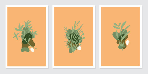 Fototapeta na wymiar botanical poster wall art vector set. Abstract Plant Art design for wall framed prints, canvas prints, poster, home decor