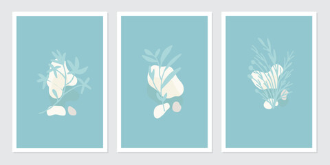 botanical poster wall art vector set. Abstract Plant Art design for wall framed prints, canvas prints, poster, home decor