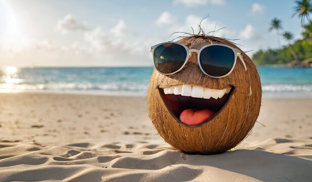 fun and happy coconut on the beach. summer holiday at sea