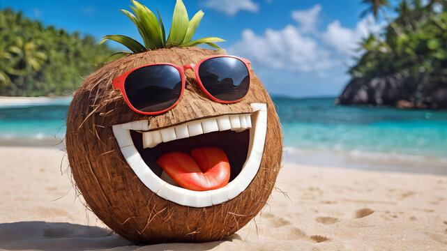 fun and happy coconut on the beach. summer holiday at sea