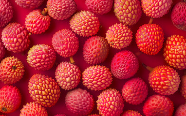 Top view of Lychee Fruit with Leaves