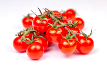 Fresh rape cherry tomatoes on a table. Flat lay