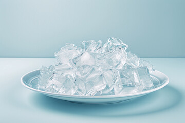 Ice cubes on a dish close-up, ice for drinks and cocktails
