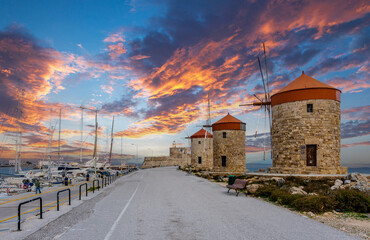 Windmills of Rhodes Island in Greece