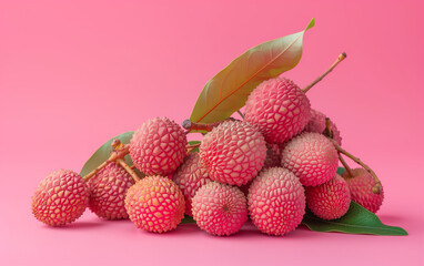 Fresh Lychee Fruits with Leaves