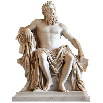 Zeus ancient marble Greek sculpture on white or transparent background