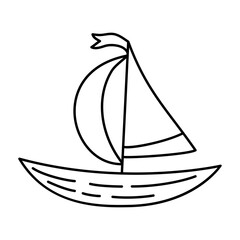 Sailing boat icon using a hand-drawn style. Sailing boat icon in line style