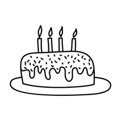 Birthday cake icon using a hand-drawn style. Birthday cake icon in line style