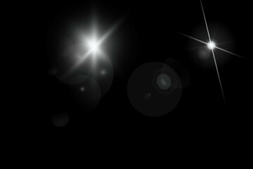 Sparkling stars, flickering and flashing lights. Collection of different light effects on black