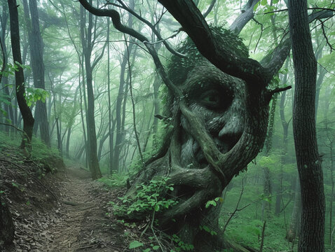 Forest Pareidolia, Nature's Guardians: Faces Among the Trees