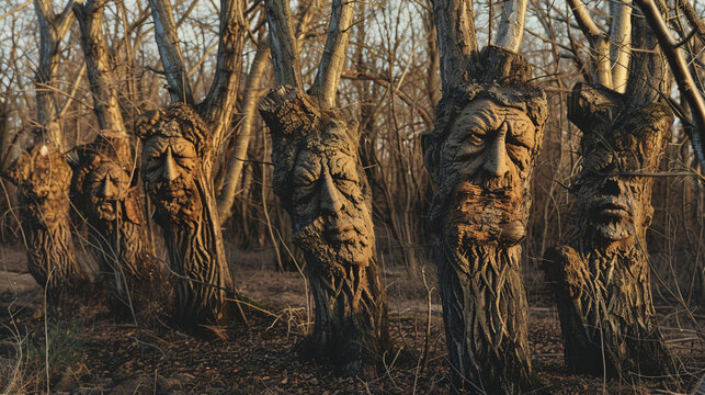 Forest Pareidolia, Nature's Guardians: Faces Among the Trees