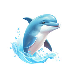 Cute cartoon dolphin jumping isolated on white or transparent background