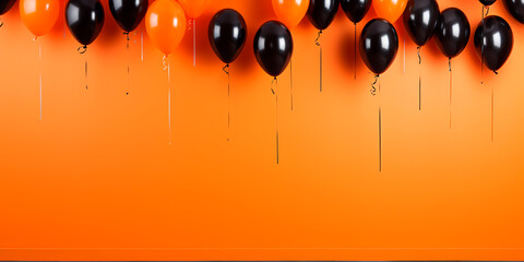 Festive background with black and orange balloons. Halloween Autumn Party Balloons Background