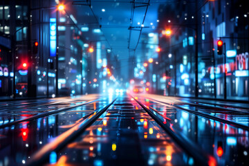 Fototapeta na wymiar Illustration of a city in cyberpunk style. City of the future. Neon lighting. Dystopia. Digital illustration.