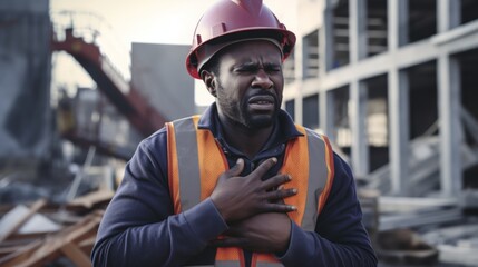 Stressed Construction Worker and Healthcare Burnout in City Generative AI - obrazy, fototapety, plakaty