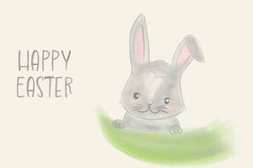 Watercolor bunny for Happy Easter greetings hand painted