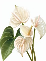 Minimalist Illustration of White Anththurium and Group of Flowers Generative AI