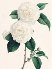 Minimalist Illustration of White Camellia Flowers Generative AI
