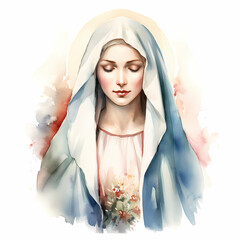 Our Lady Virgin Mary Mother of Jesus, Holy Mary, madonna, vector illustration, black on white background, printable, suitable for logo, sign, tattoo, laser cutting, sticker and other print on demand.