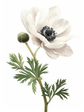 White Anemone Flower Group Illustration Generative AI