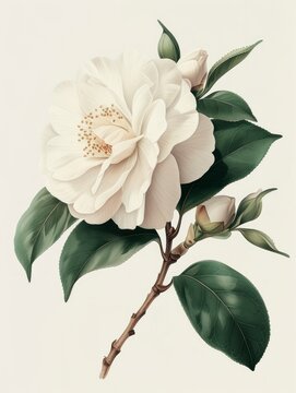Minimalist Illustration of White Camellia Flowers Generative AI