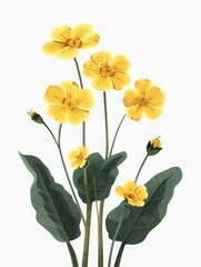 Yellow Primula Flower Illustration Generative AI