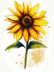 Yellow Sunflower Illustration - Minimalist Art Generative AI