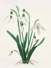 Clutter of Snowdrops on White Background - Illustration Generative AI