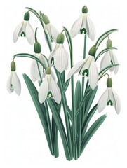 Clutter of Snowdrops on White Background - Illustration Generative AI