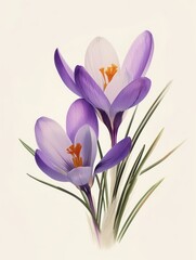 Minimalist Illustration of Purple Crocus and Group of Flowers Generative AI