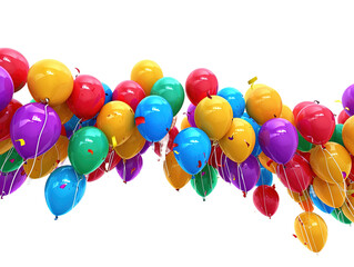 Colorful balloons flying on white or transparent background 