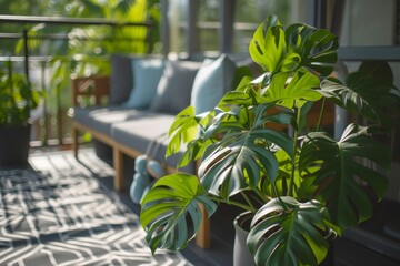 A Modern Balcony with Vibrant Plants Generative AI