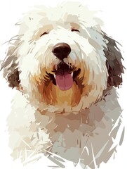 Illustration of Old English Sheepdog with Ball in Fur Generative AI