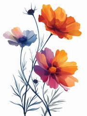 Vibrant Cosmos and Flower Group Illustration Generative AI