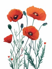 Obraz premium Vibrant Poppy Flower Group Illustration Generative AI