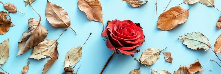 Composition of Red Rose and Dry Leaves Generative AI