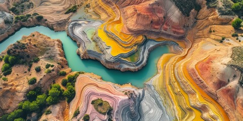 Naklejka premium Aerial view of Rio Tinto in Spain Generative AI
